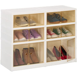 Relaxdays - Meuble à chaussures, avec roulettes, pliable, pour 12 paires, hlp : 66,5 x 86,5 x 34,5 cm, blanc et marron