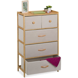 Commode à 5 tiroirs, meuble chambre et salon, hlp : 94 x 58 x 32,5 cm, tissu, bambou, beige/nature - Relaxdays