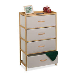 Relaxdays Commode à 4 tiroirs HxLxP : 94 x 58 x 325 cm meuble de rangement bambou et tissu beige/nature