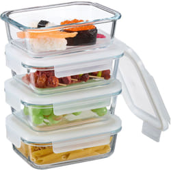 Relaxdays - Boîtes alimentaires en verre, lot de 4, couvercle hermétique en plastique, 640 ml, récipients, transparents