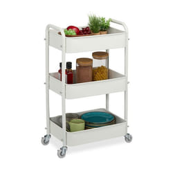 Relaxdays Desserte de cuisine 3 niveaux chariot HLP : 715 x 435 x 295 cm salle de bain bureau blanc