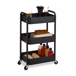 Relaxdays Desserte de cuisine 3 niveaux chariot HLP : 715 x 435 x 295 cm salle de bain bureau noir