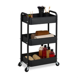 Relaxdays Desserte de cuisine 3 niveaux chariot HLP : 715 x 435 x 295 cm salle de bain bureau noir