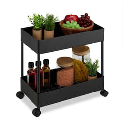 Chariot de cuisine, 2 niveaux, desserte, hlp : 38 x 39,5 x 21,5 cm, salle de bain, bureau, noir - Relaxdays