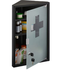 Relaxdays - Armoire à pharmacie, 3 compartiments spacieux, mélange de matériaux, h x l x p : 45 x 30 x 17,5 cm, noire