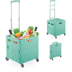 Relaxdays - chariot de courses, couvercle et 4 roulettes, jusqu'à 35 kg, caisse pliable, plastique, turquoise