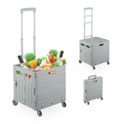 Relaxdays - chariot de courses, couvercle et 4 roulettes, jusqu'à 35 kg, caisse pliable, plastique, gris