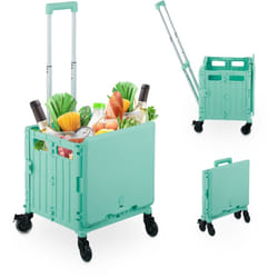 Relaxdays - Chariot de courses avec couvercle, caisse pliable à roulettes, poignée inclinable, 35 kg, turquoise