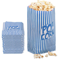 Relaxdays - Sachets à popcorn, lot de 144, rayés, petits sacs, pour soirée film, en papier, style rétro, bleu/blanc