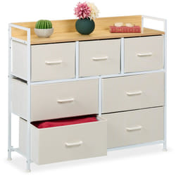 Commode à 7 tiroirs, hlp : 85 x 100 x 30,5 cm, meuble de rangement, chambre, couloir, beige/blanc - Relaxdays