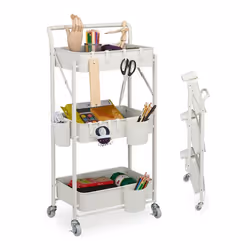 Relaxdays Desserte de cuisine 3 niveaux étagère sur roulettes chariot HLP : 89 x 445 x 29 cm blanche