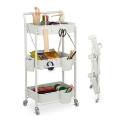 Relaxdays Desserte de cuisine 3 niveaux étagère sur roulettes chariot HLP : 89 x 445 x 29 cm blanche