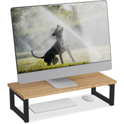 Relaxdays - support pour moniteur, HxLxP : 15 x 55 x 23 cm, rehausseur pour le bureau, design industriel, nature/noir