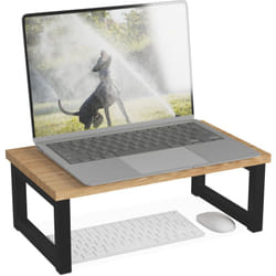 Relaxdays - support pour moniteur, HxLxP : 15 x 40 x 23 cm, rehausseur pour le bureau, design industriel, nature/noir