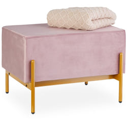 Relaxdays - Banquette en velours, pieds en métal, HxLxP : 40x60x43 cm, banc rembourré, chambre, salon, rose
