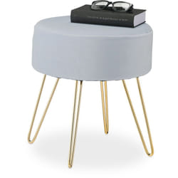 Relaxdays - Tabouret à 4 pieds, en velours, rembourré, h x d : 40 x 37 cm, pour le salon, gris et doré