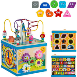 Relaxdays - Cube d'activité en bois, design a, pour enfants dès 3 ans, avec circuit de motricité, multicolore
