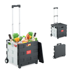 Relaxdays Chariot de courses pliable, avec couvercle, caisse sur roulettes, poignée, jusqu'à 35 kg, blanc/gris