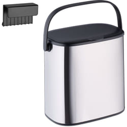 Relaxdays - Poubelle de salle de bain à suspendre, 5 litres, couvercle amovible et poignée, cuisine, wc, argenté/noir