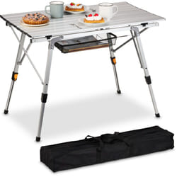 Relaxdays - Table pliable, support pliable camping, réglable en hauteur, aluminium, accessoire de jardin, argenté
