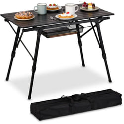 Relaxdays - Table pliable, support pliable camping, réglable en hauteur, aluminium, accessoire de jardin, noir
