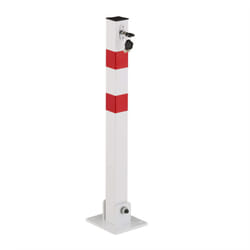 Relaxdays - Poteau de parking rabattable, borne de stationnement en acier, h : 65 cm, verrouillable, blanc/rouge
