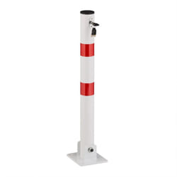 Relaxdays - Poteau de parking rabattable, borne de stationnement en acier, h : 65 cm, verrouillable, blanc/rouge