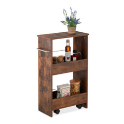 Relaxdays - Chariot de rangement, 3 niveaux, étagère étroite, salle de bain, cuisine, 66,5 x 42 x 20 cm, marron