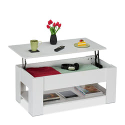 Relaxdays - Table basse avec plateau relevable, 42x98x50 cm, compartiment intérieur, meuble de salon, moderne, blanche