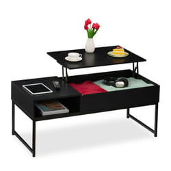 Relaxdays - Table basse avec plateau relevable, hlp : 45x110x50 cm, effet bois et métal, table de salon, noire
