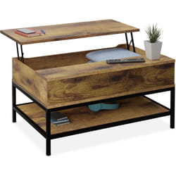 Relaxdays - Table basse avec plateau relevable, 42x98x50 cm, compartiment intérieur, meuble de salon, marron/noir