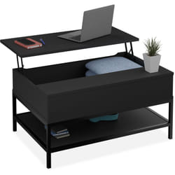 Relaxdays - Table basse avec plateau relevable, 42x98x50 cm, compartiment intérieur, meuble de salon, noire