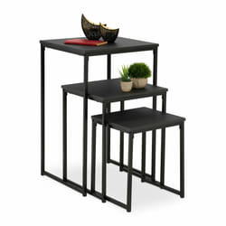 Relaxdays Lot de 3 tables d’appoint, empilables, 3 tailles, carrées, métal, pour le salon, déco, noir
