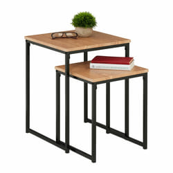 Relaxdays - Lot de 2 tables d'appoint, empilables, 2 tailles, carrées, métal, pour le salon, déco, marron clair - noir