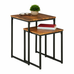 Lot de 2 tables d'appoint, empilables, 2 tailles, carrées, métal, pour le salon, déco, marron - noir - Relaxdays