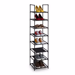 Relaxdays Rangement à chaussures 8 niveaux HxLxP : 140x33x33 cm meuble métal & niveaux en tissu étroit noir - gris