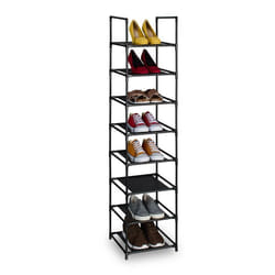 Relaxdays Rangement à chaussures 8 niveaux HxLxP : 140x33x33 cm meuble métal & niveaux en tissu étroit noir - gris