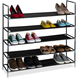 Relaxdays - Rangement à chaussures, 5 niveaux, HxLxP : 91x100x28 cm, meuble métal & niveaux en tissu, noir - transparent