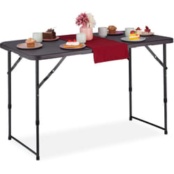 Table de camping pliante, hlp: 53,5x120x60 cm, plastique & acier, résistante aux intempéries, grise - Relaxdays