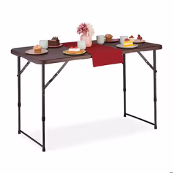 Relaxdays Table de camping pliante HLP: 535x120x60 cm plastique & acier résistante aux intempéries marron