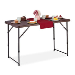 Relaxdays Table de camping pliante HLP: 535x120x60 cm plastique & acier résistante aux intempéries marron