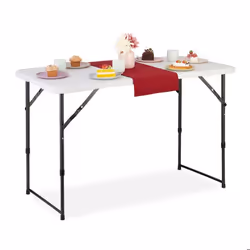 Relaxdays Table de camping pliante HLP: 535x120x60 cm plastique & acier résistante aux intempéries blanche