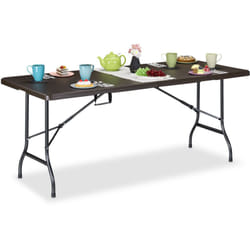 Relaxdays - table de jardin pliante, 72 x 180 x 74 cm, plastique et acier, 8 personnes, table de camping, marron