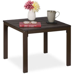 Relaxdays - Table de balcon, résistante aux intempéries, jardin, hlp: 39 x 52 x 48 cm, plastique & acier, marron