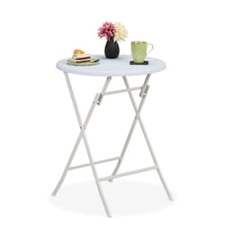Relaxdays - Table de jardin pliante, 75 x 60 cm, aspect rotin, en plastique et acier, pour l'extérieur, blanche