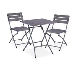 Relaxdays - Table pliante et 2 chaises pour balcon, aspect bois, acier et plastique, meubles terrasse, grises