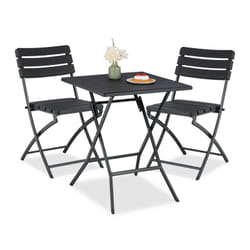 Relaxdays - Table pliante et 2 chaises pour balcon, aspect bois, acier et plastique, meubles terrasse, noires