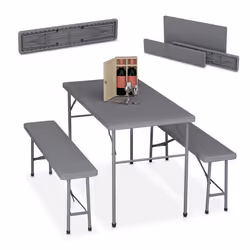 Relaxdays Ensemble table pliante et 2 bancs pour jardin pavillon ou camping 120 cm aspect rotin gris