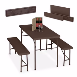 Relaxdays Ensemble table pliante et 2 bancs pour jardin pavillon ou camping 120 cm aspect rotin marron