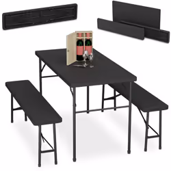 Profitez de vos moments en plein air avec cet ensemble de table de jardin pliante accompagnée de deux bancs. Grâce à son char ...